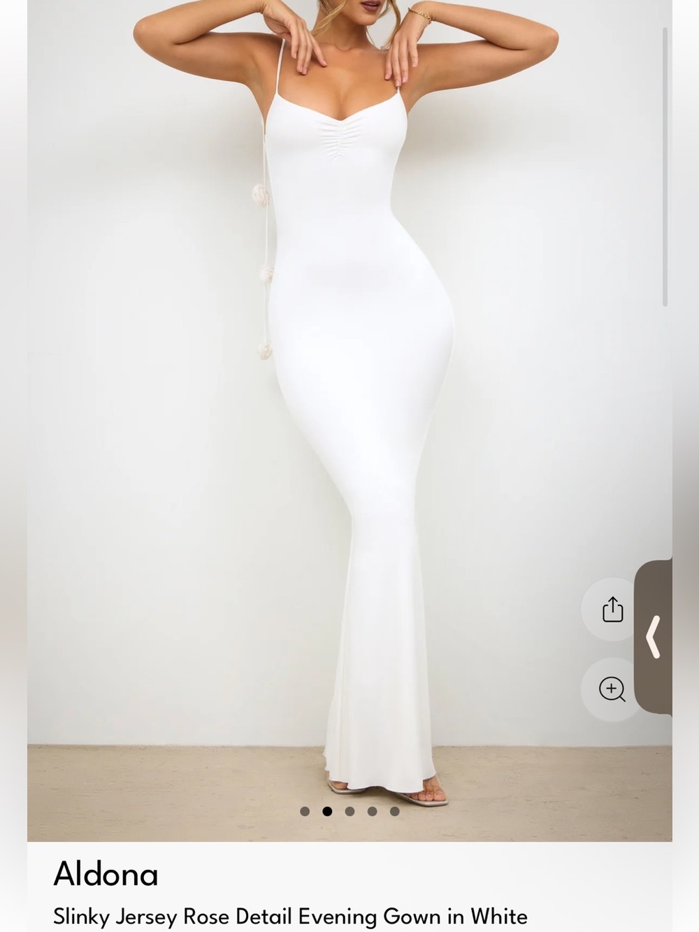 NWT Oh Polly Aldona Slinky Jersey Rose Detail Evening Gown | White | Size 0/2